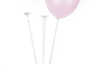 PartyDeco Palčke z zamaški za balone, 30 cm, bele (1 paket / 100 kosov)