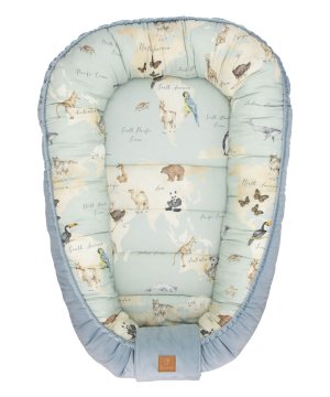 shumee Bambusov kokon za dojenčke - Zemljevid sveta, svetlo modra