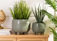 shumee Botanica cvetlični lonec na nogah, sivo-zelen, 30xh24 cm