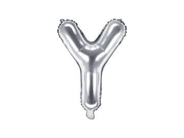 PartyDeco Folija balon s črko ''Y'', 35 cm, srebrn (1 karton / 50 kosov)