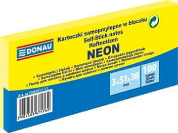 Donau Samolepilna blazinica 51 x 38 mm - neonsko rumena 3 x 100 listov