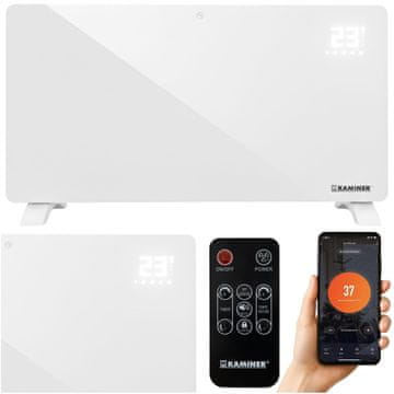 Kaminer 2500W WIFI pametni stekleni električni konvektorski grelec LCD + APP in daljinec bel