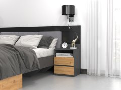 Topeshop Topeshop M1 nočna omarica, 2 predala, hrast/antracit