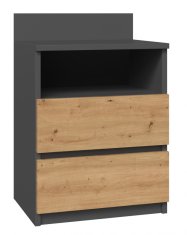 Topeshop Topeshop M1 nočna omarica, 2 predala, hrast/antracit