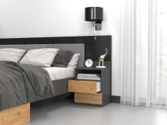 Topeshop Topeshop M1 nočna omarica, 2 predala, hrast/antracit