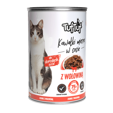 shumee Tuf Tuf koščki govedine za mačke v konzervi 415 g