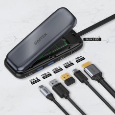 shumee UNITEK HUB USB-C SHRANJEVANJE M.2, HDMI, USB-C PD 100W