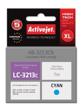 ActiveJet Zamjenska tinta Activejet AB-3213CN za Brother LC3213C, 7 ml, cijan