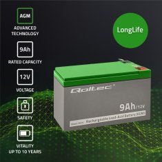 shumee QOLTEC GEL BATERIJA 12V | 9AH | MAX. 90A | AGM