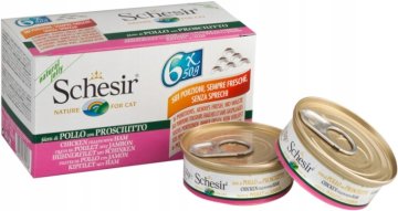 shumee Mokra hrana za mačke SCHESIR M-Pack Piščančji fileji s šunko 6x50g