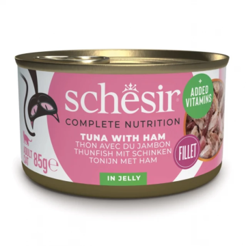shumee SCHESIR Mokra hrana za odrasle mačke v želeju s tuno in šunko 85 g