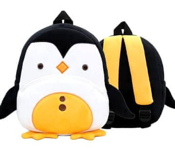 Camerazar Plišasti otroški nahrbtnik s pingvinom, črno-bel, poliester, 26x24x10 cm