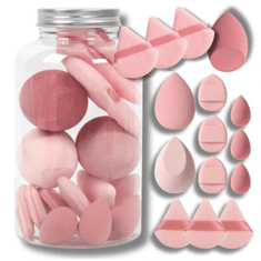 Camerazar Sklop rožnatih gobic za ličenje v posodi - mešalnik in pudrnate gobice