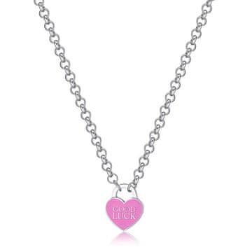 S'Agapõ Nežna jeklena ogrlica s srcem Srečno bodi vedno moja SBM84