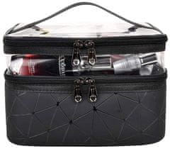 Camerazar Velika vodoodporna viseča kozmetična torba, črna prozorna, PVC+TPU, 16x23x17 cm