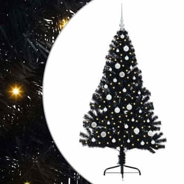 Vidaxl Umjetna preddekorirana božićna jelka Črna 150 cm PVC