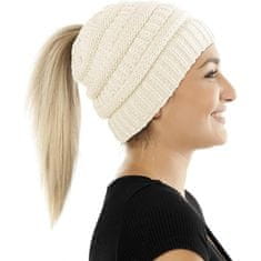 VIVVA® Pletena kapa z odprtino za čop | BEANIEHUT Bela