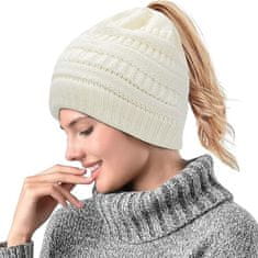 VIVVA® Pletena kapa z odprtino za čop | BEANIEHUT Bela