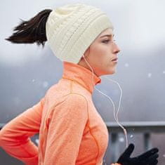 VIVVA® Pletena kapa z odprtino za čop | BEANIEHUT Bela