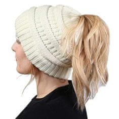 VIVVA® Pletena kapa z odprtino za čop | BEANIEHUT Bela