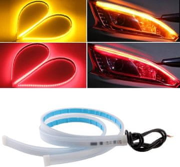 Netscroll Samolepilni LED trak za avto 60 cm, ambientalna osvetlitev za avto, dvojna svetloba za dnevno vožnjo in smerokaz, vodoodporen in prilagodljiv, AngelLux