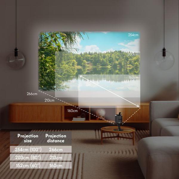 Velikost projekcije kar do 256cm