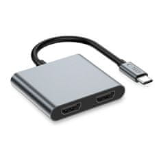 Tech-protect HB08 HUB adapter USB-C - USB 2.0 / 2x HDMI 4K, siva