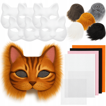 Korbi Komplet mask za ustvarjanje in dekoracijo – krzno, filc, Therian DIY, 6 kosov, rjava mačka