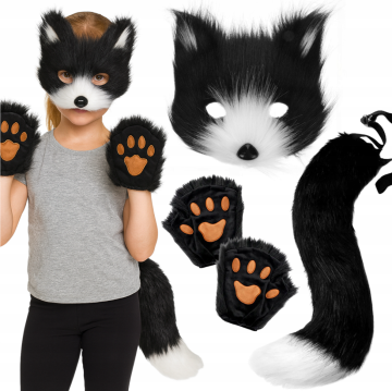 Korbi Mačji kostum – maska, rep in rokavice, plišasti 3-delni komplet Anime