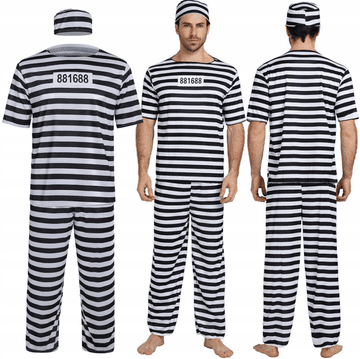 Korbi Univerzalni zaporniški kostum – črtasto oblačilo za Halloween, pust ali karnevalsko zabavo