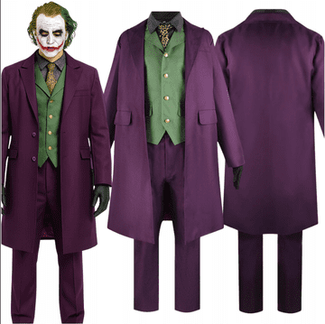 Korbi Kostum Joker klovn – 6-delni komplet za cosplay, Halloween in preobleke Batman