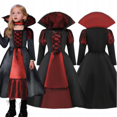 Korbi Kostum Vampirke – obleka s čokerjem, komplet Drakula za Halloween in pustni ples