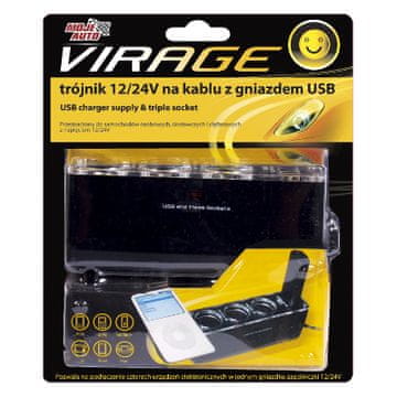 Moje Auto T-KONEKTOR 12/24V NA KABLU Z USB VTIČNICO - BIS 93-019