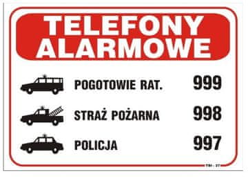 shumee TABLICA ZA TELEFONE ZA NUJNE PRIMERE 25*17,5 CM - TABLICA TBI-27