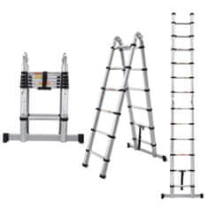 MXM 2v1 teleskopske lestve / s pregibom - 3,8 m, aluminijaste
