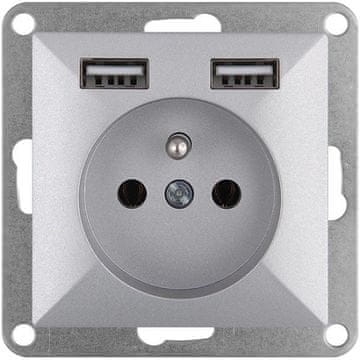 shumee PEARL ENOJNA VTIČNICA P/TZ/U 2*USB 2A, 5V SREBRNA - E+9002662