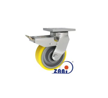 shumee Gjutjärns-polyuretanhjul 125mm, SKR-hus, svetsat + broms 25ZPDH - KL125 25ZPDH