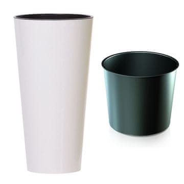 Prosperplast VISOK OKROGLI LONEC ZA CVETE, RASTLINE, BALKON, TERASA, BEL + VLOŽEK