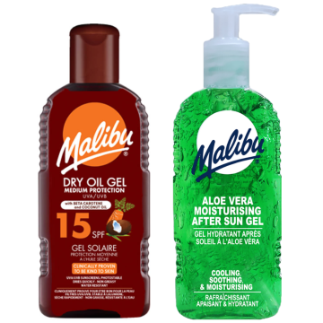 shumee Malibu suhi oljni gel SPF15 200 ml + gel za po sončenju z alojo 200 ml