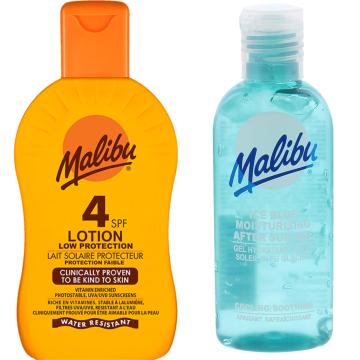 shumee Malibu zaščitni losjon SPF4 200 ml + gel za po sončenju 100 ml
