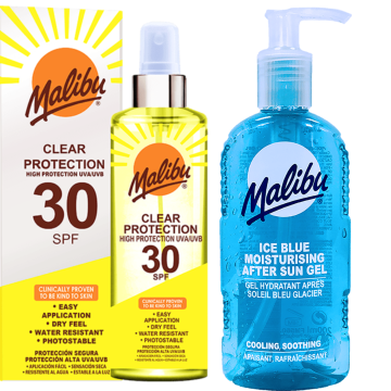 shumee Malibu brezbarvno zaščitno pršilo SPF30 250 ml + gel po sončenju 200 ml