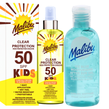 shumee Malibu brezbarvno pršilo za otroke SPF50 250 ml + gel za po sončenju 100 ml