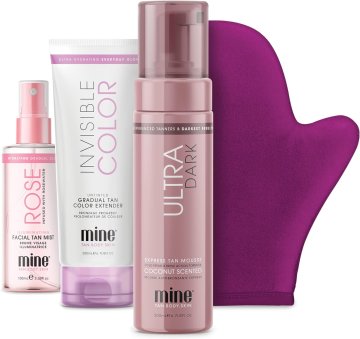 shumee MineTan Set ultra temna pena + balzam za porjavitev + meglica in rokavica