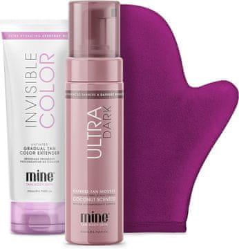 shumee MineTan Set ultra temna pena + balzam za porjavitev in rokavice