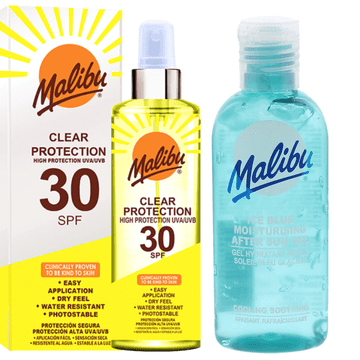 shumee Malibu brezbarvno zaščitno pršilo SPF30 250 ml + gel za po sončenju 100 ml