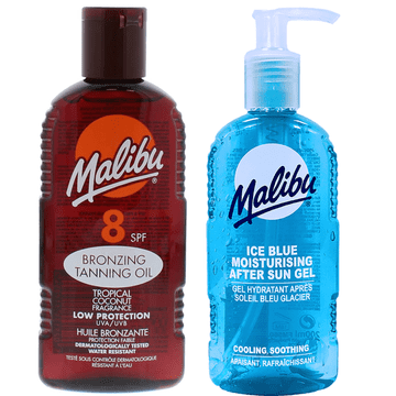 shumee Malibu olje za sončenje SPF8 200 ml + gel za po sončenju Ice Blue 200 ml