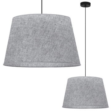 shumee VISEČA SVETILKA, LANENI STOŽEC, ČRNA, 1 RAVNI, SIVI SENČNIK L03 44 CM