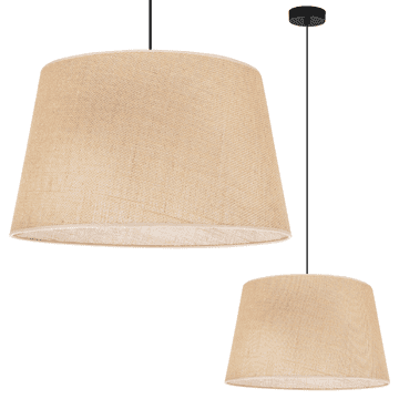 shumee VISEČA SVETILKA IZ JUTE, STOŽEC, ČRNE OBLIKE, 1 RAVNI BEŽ SENČNIK 44 CM