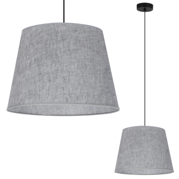 shumee VISEČA SVETILKA, LANENI STOŽEC, ČRNA, 1 RAVNI, SIVI SENČNIK L04 38 CM
