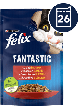Felix Fantastic mokra hrana za mačke, govedina v želeju, 26x85g
